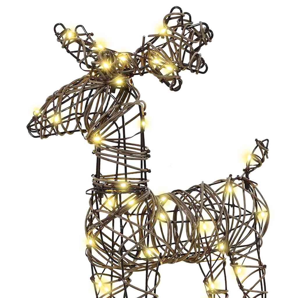 vidaXL Reindeer Pull Sleigh 160 LEDs Warm White 53 x 28 x 33 cm Rattan 5