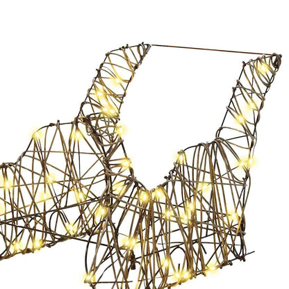 vidaXL Reindeer Pull Sleigh 160 LEDs Warm White 53 x 28 x 33 cm Rattan 6