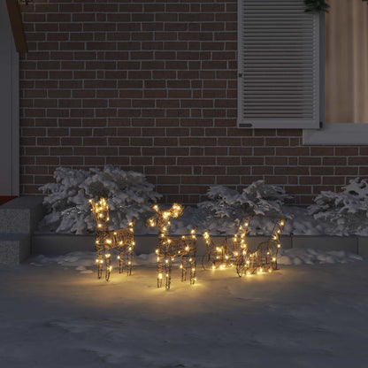 vidaXL Reindeer Pull Sleigh 160 LEDs Warm White 53 x 28 x 33 cm Rattan 3