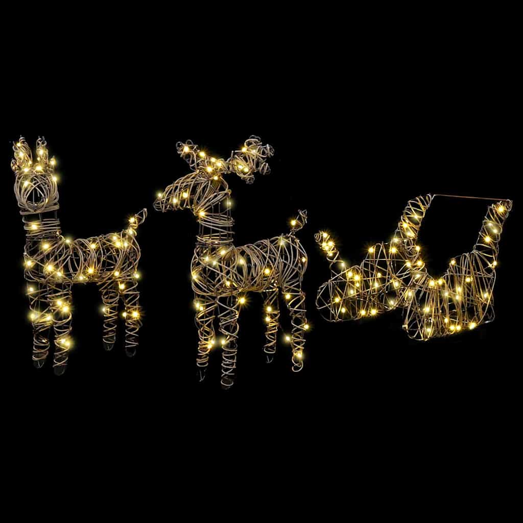 vidaXL Reindeer Pull Sleigh 160 LEDs Warm White 53 x 28 x 33 cm Rattan 4