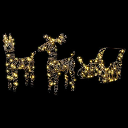 vidaXL Reindeer Pull Sleigh 160 LEDs Warm White 53 x 28 x 33 cm Rattan 4