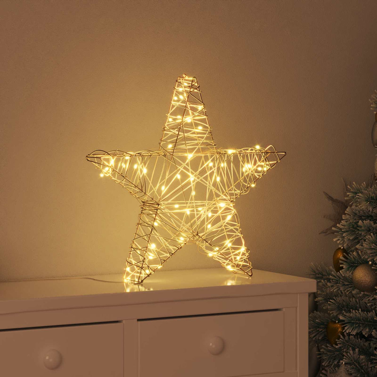 vidaXL 3D Star 50 LEDs Warm white 55 x 52.5 x 9 cm Rattan 1