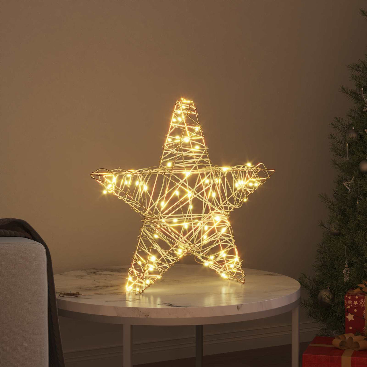 vidaXL 3D Star 50 LEDs Warm white 55 x 52.5 x 9 cm Rattan 3
