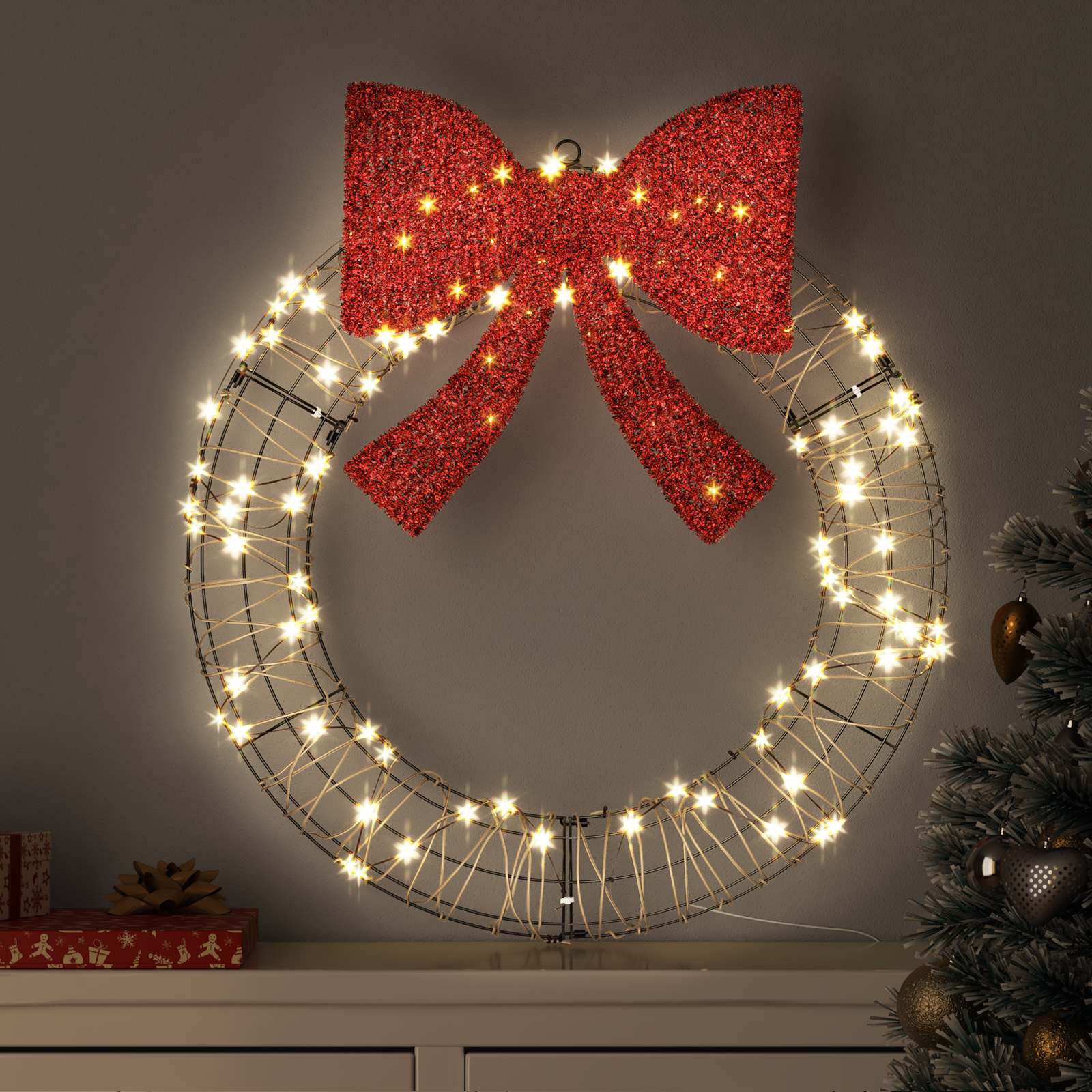 vidaXL Wreath 60 LEDs Warm white 75 x 75 x 8 cm Rattan 1