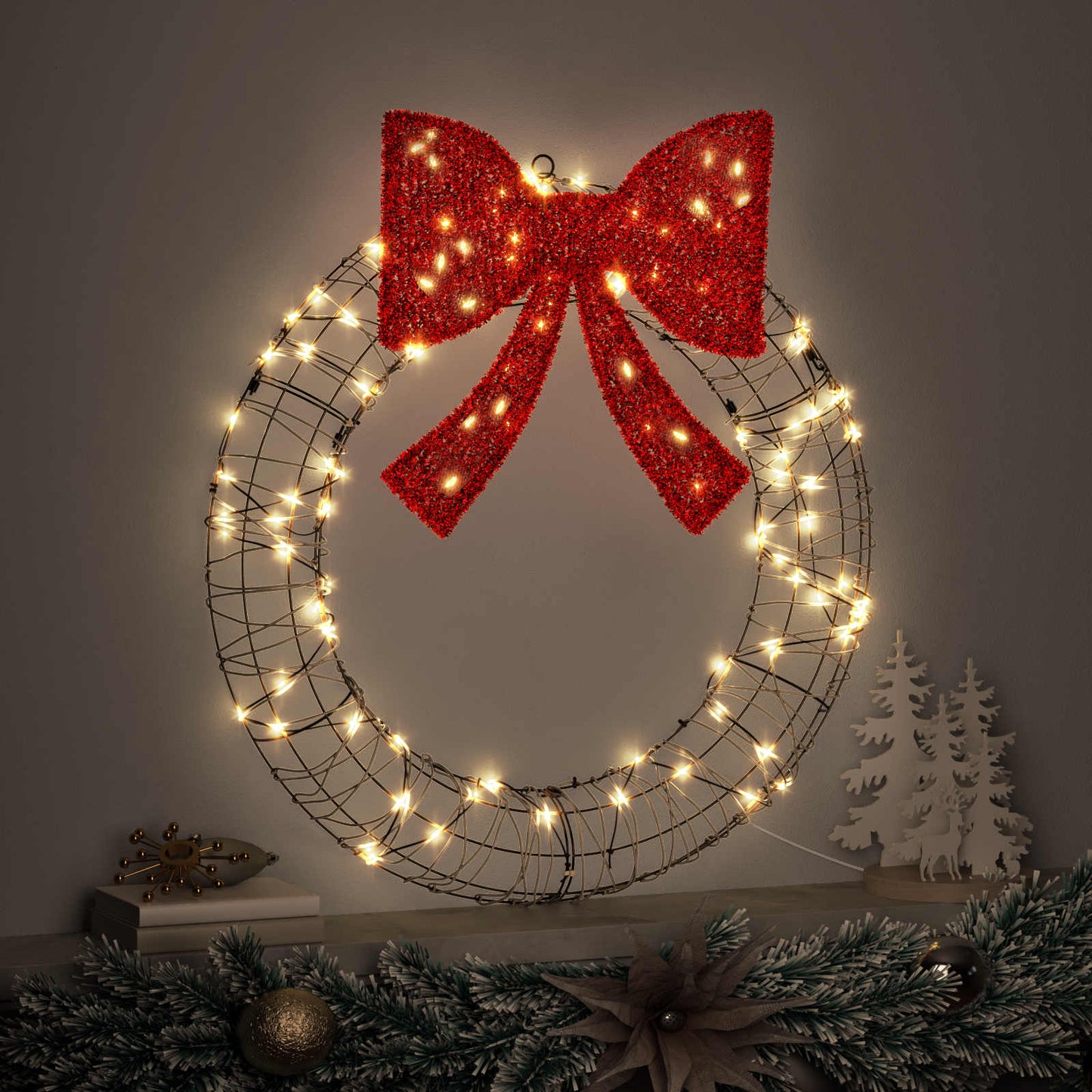 vidaXL Wreath 60 LEDs Warm white 75 x 75 x 8 cm Rattan 3
