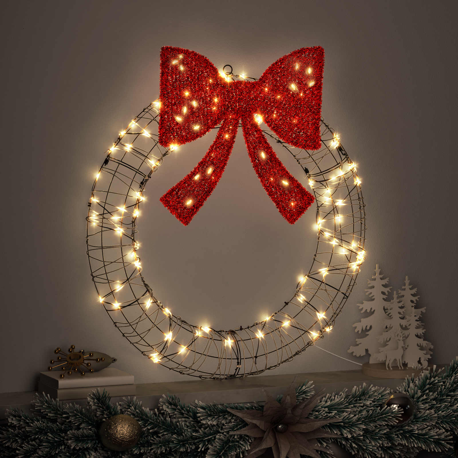 vidaXL Wreath 60 LEDs Warm white 75 x 75 x 8 cm Rattan 3