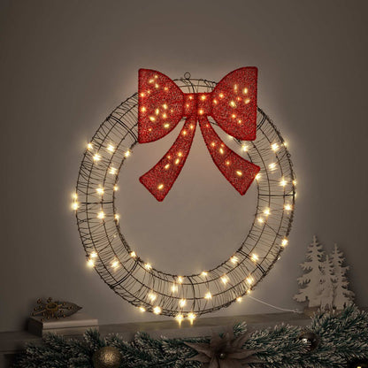 Wreath Warm white 75 x 75 x 8 cm PET 60 LEDs 90 cm Rattan