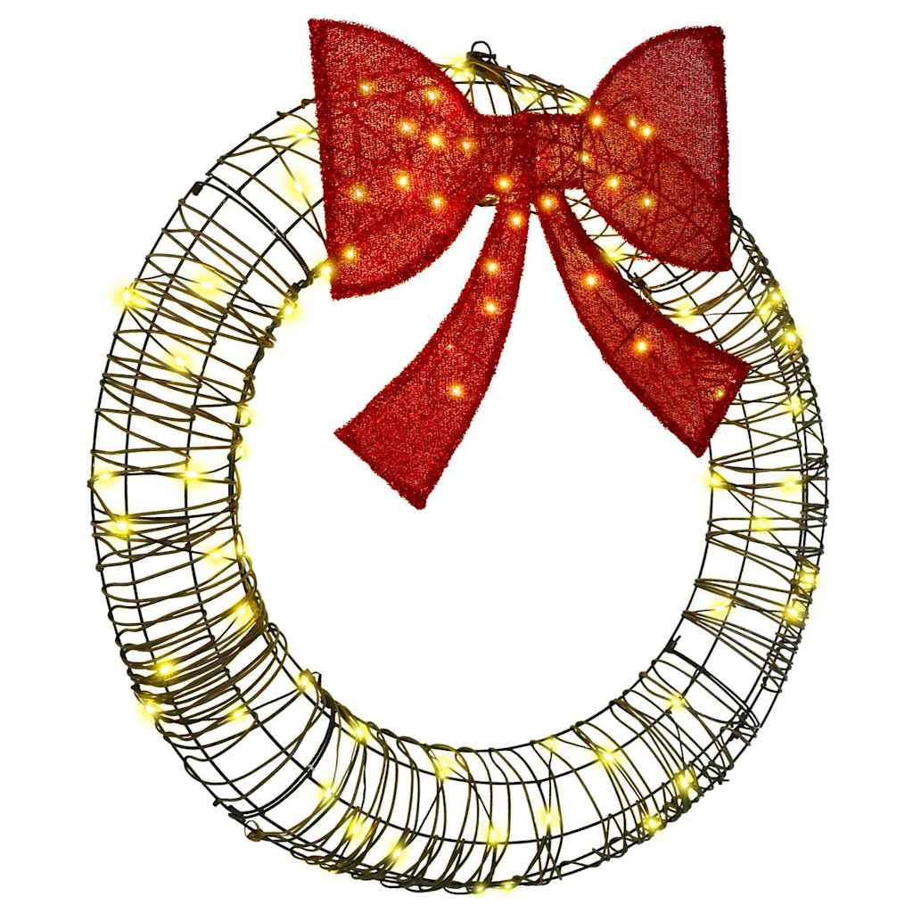 Wreath Warm white 75 x 75 x 8 cm PET 60 LEDs 90 cm Rattan
