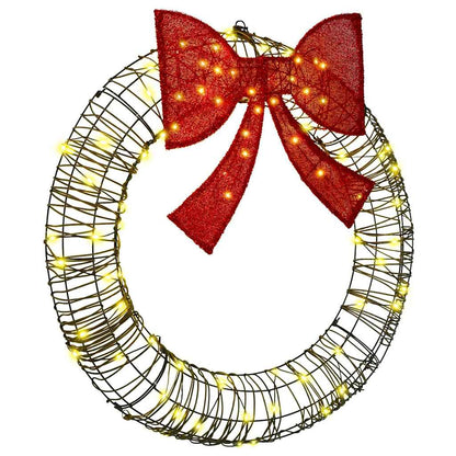 Wreath Warm white 75 x 75 x 8 cm PET 60 LEDs 90 cm Rattan