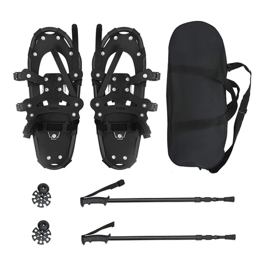 3 in 1 Snowshoes and Black 53 x 21 cm Aluminum and HDPE with 2 hiking poles &carry bag Black 21 inches