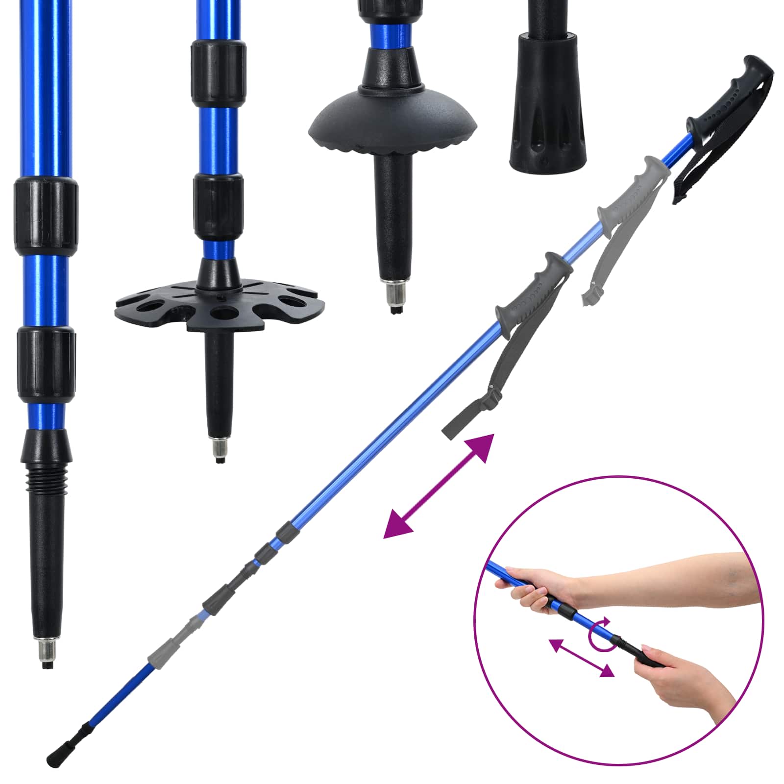 vidaXL 3 in 1 Snowshoes Blue and Black 78.5 x 22 cm Aluminum and HDPE 6