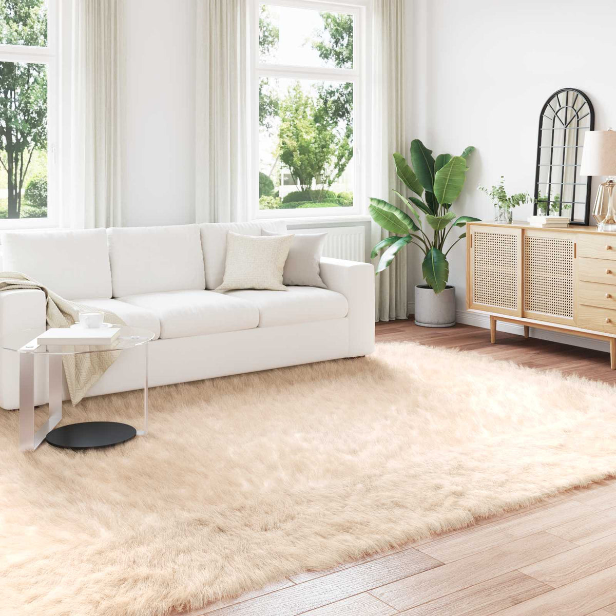 vidaXL Faux Sheepskin Rug TAFALLA Polyester Beige