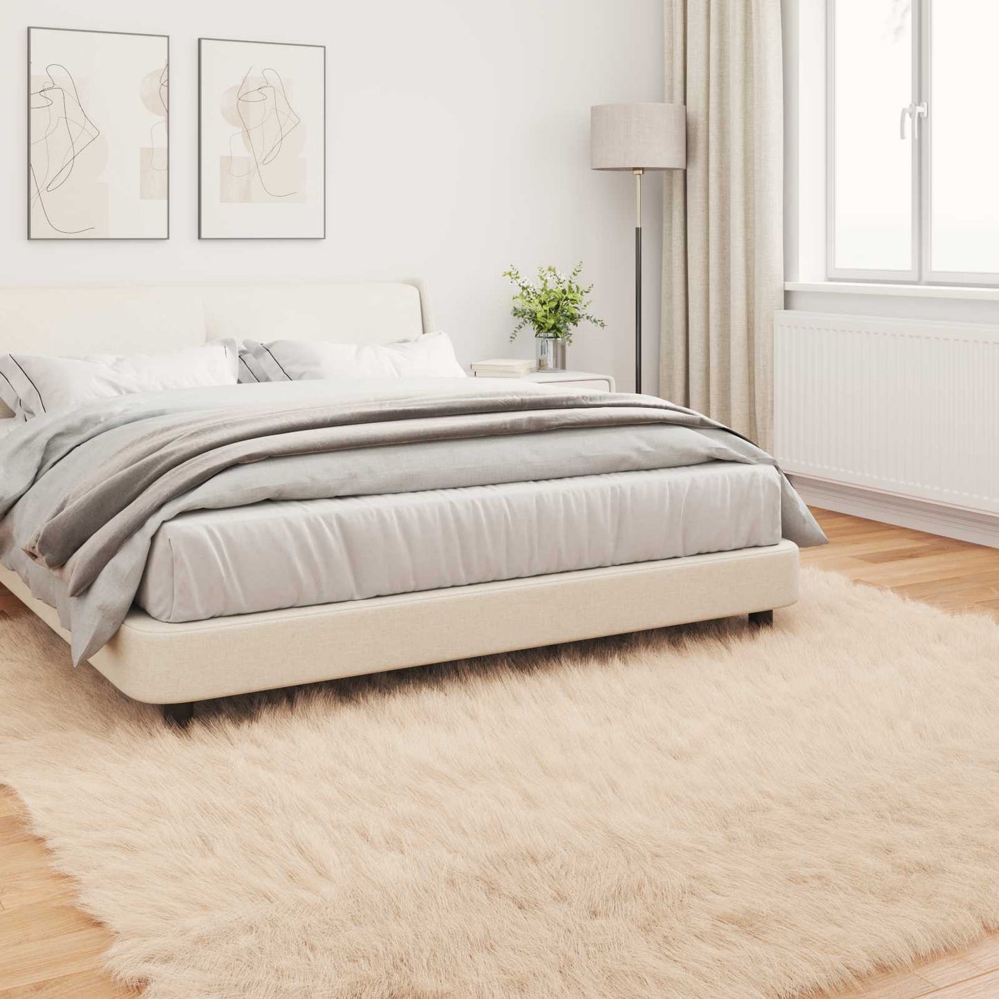 vidaXL Faux Sheepskin Rug TAFALLA Beige 200 x 200 cm Polyester 4
