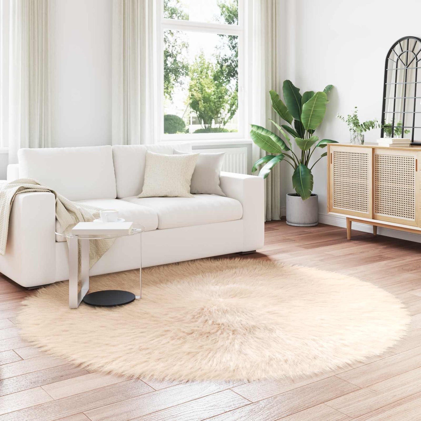 vidaXL Faux Sheepskin Rug TAFALLA Beige Ø 200 cm Polyester 1