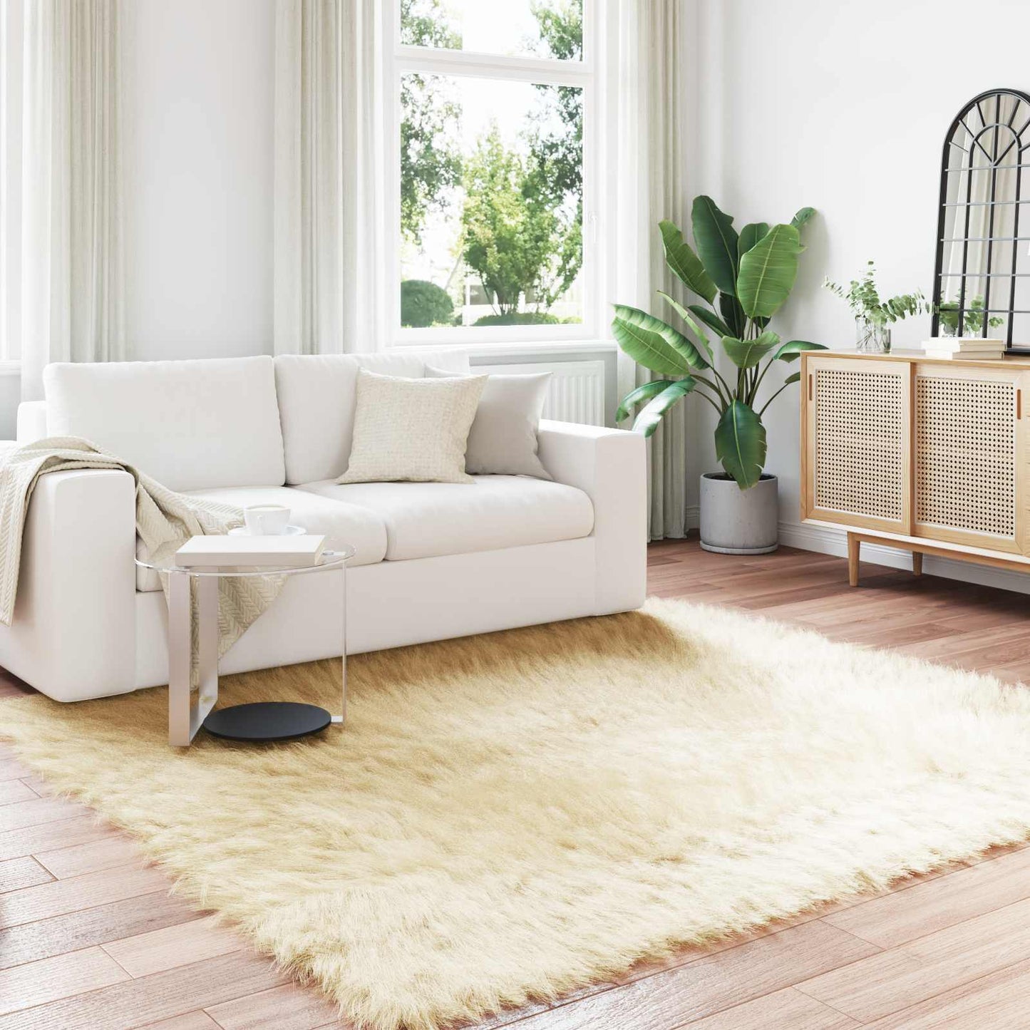 vidaXL Faux Sheepskin Rug TAFALLA Cream 200 x 200 cm Polyester 1