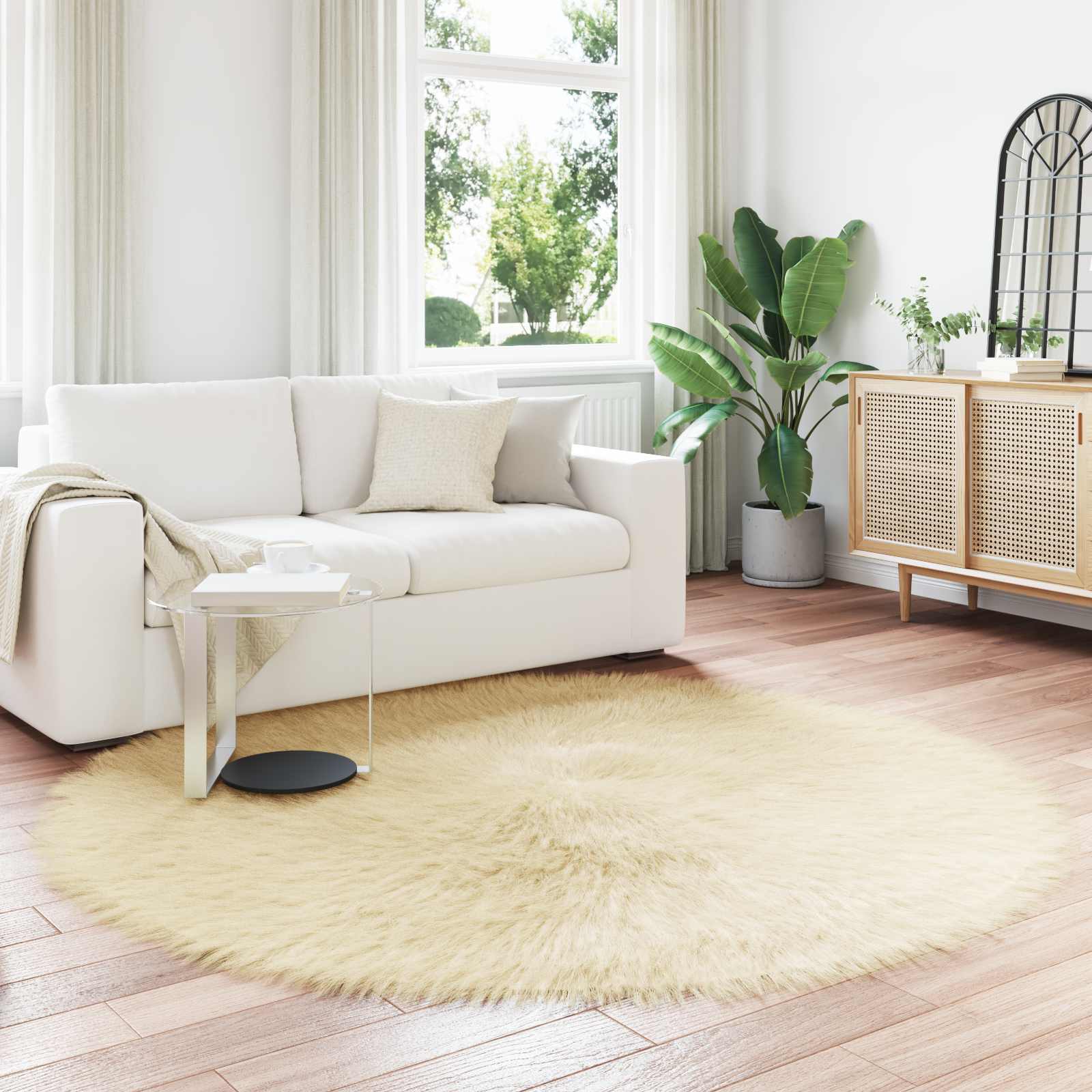 vidaXL Faux Sheepskin Rug TAFALLA Cream Ø 200 cm Polyester 1