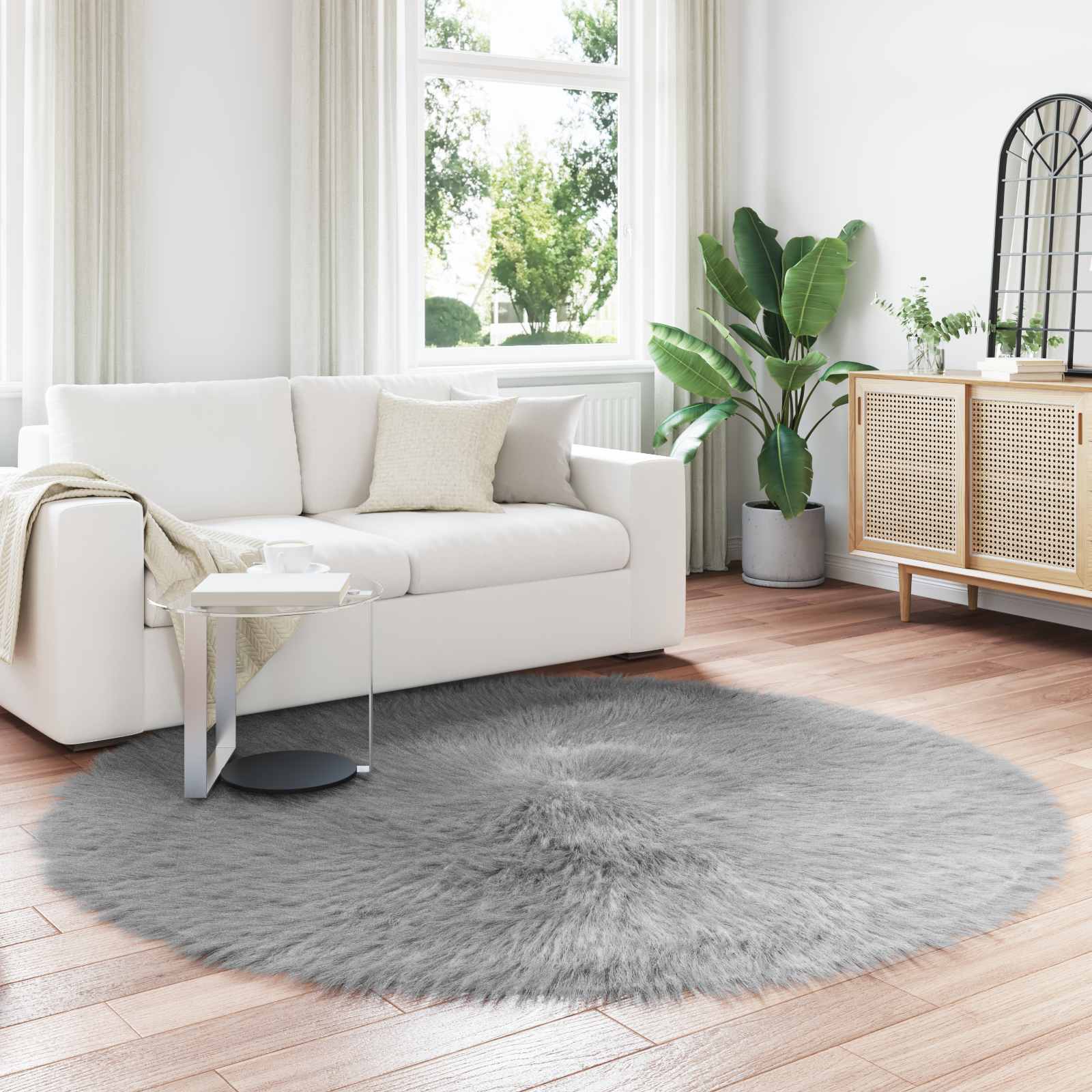vidaXL Faux Sheepskin Rug TAFALLA Grey Ø 200 cm Polyester 1
