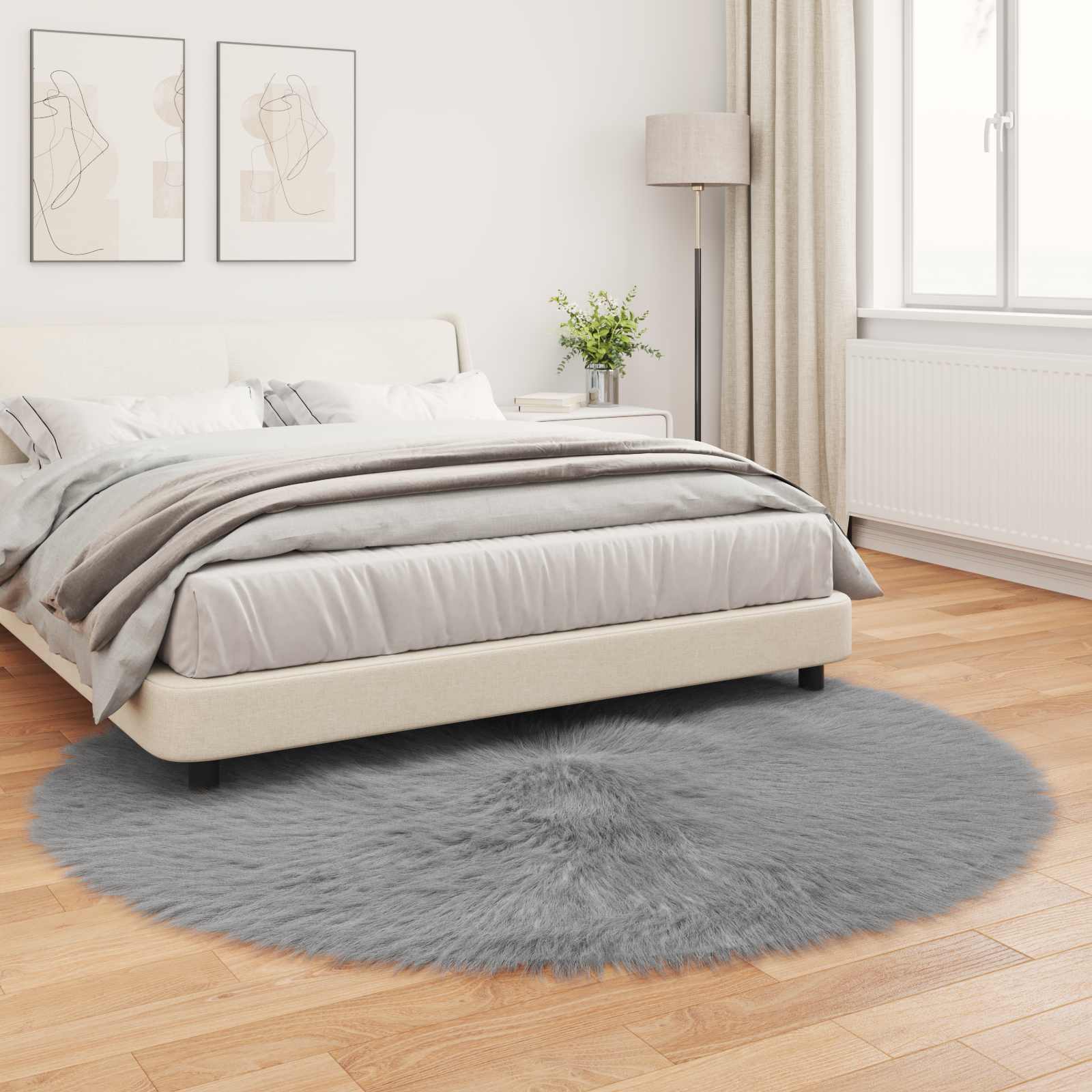 vidaXL Faux Sheepskin Rug TAFALLA Grey Ø 200 cm Polyester 4