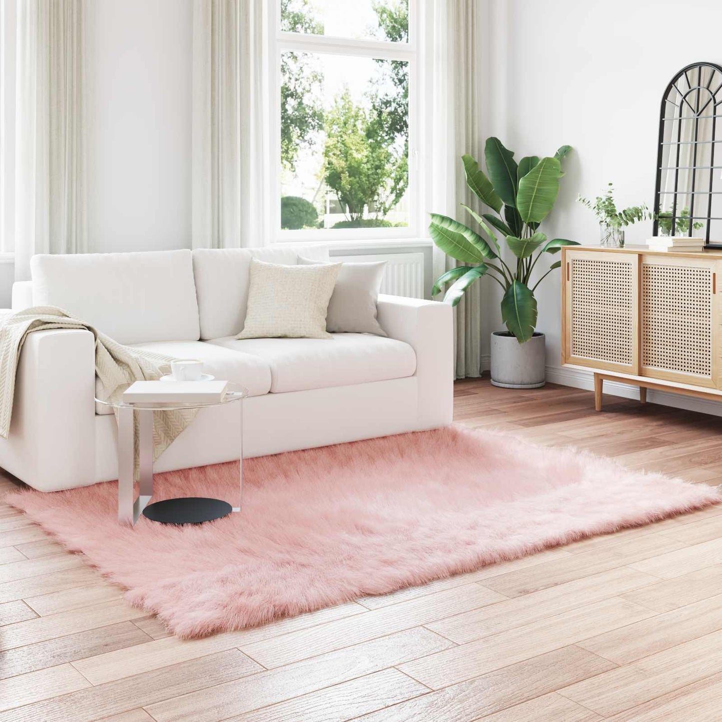 vidaXL Faux Sheepskin Rug TAFALLA Pink 160 x 230 cm Polyester 1