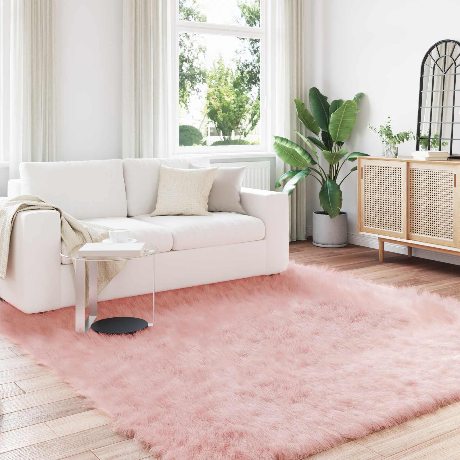 vidaXL Faux Sheepskin Rug TAFALLA Pink 200 x 200 cm Polyester 1