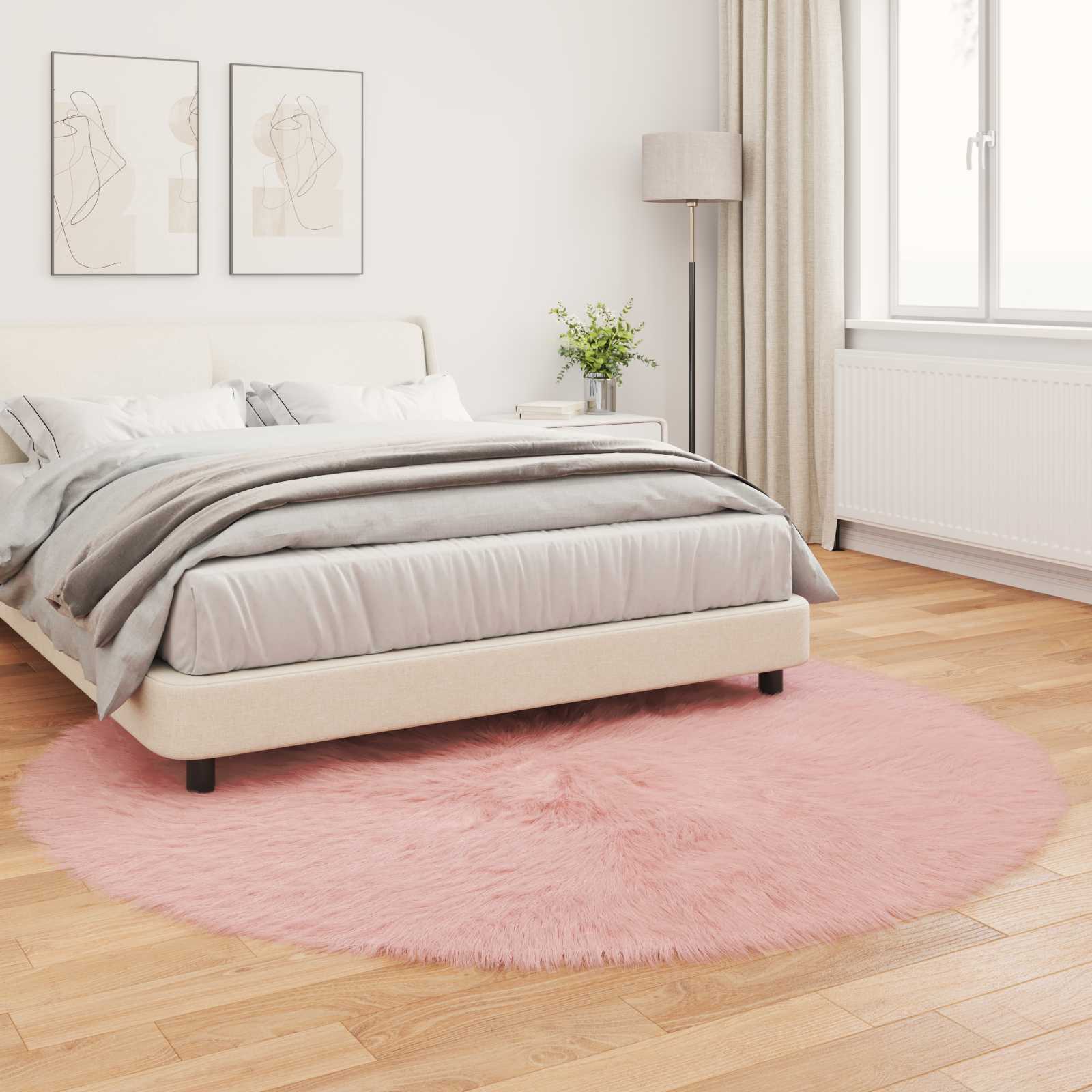 vidaXL Faux Sheepskin Rug TAFALLA Pink Ø 200 cm Polyester 4