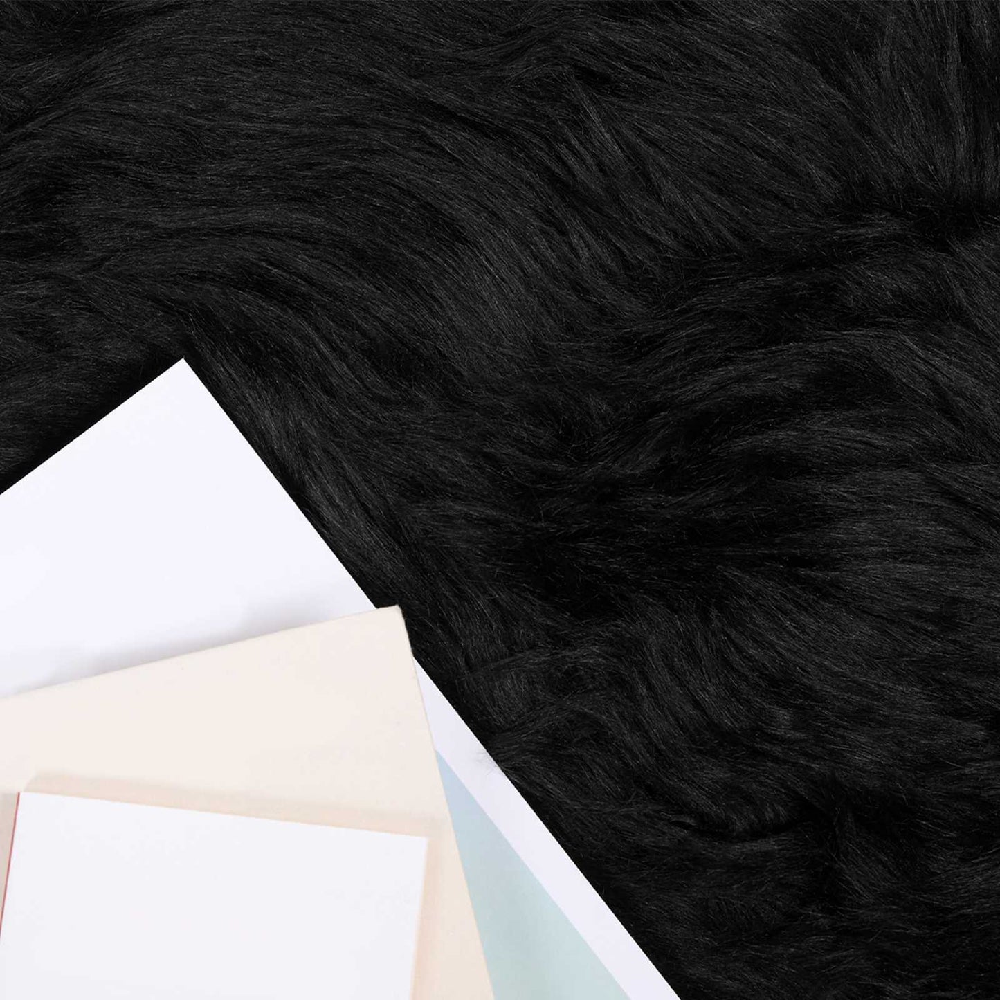 vidaXL Faux Sheepskin Rug TAFALLA Black 200 x 200 cm Polyester 3