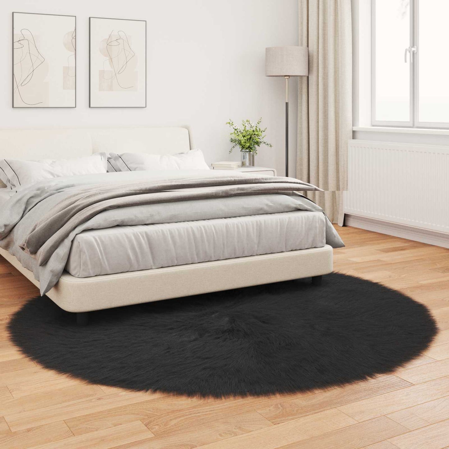 vidaXL Faux Sheepskin Rug TAFALLA Black Ø 200 cm Polyester 4