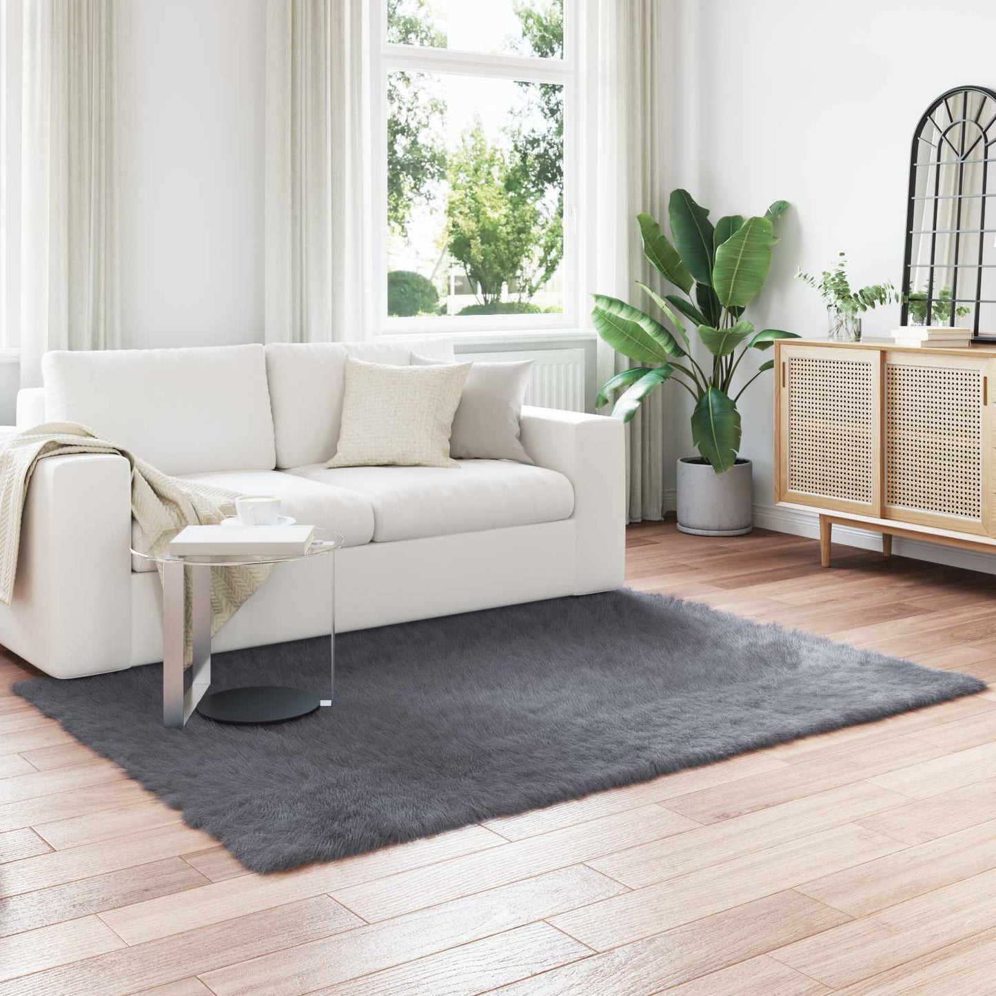 vidaXL Faux Sheepskin Rug TAFALLA Anthracite 160 x 230 cm Polyester 1