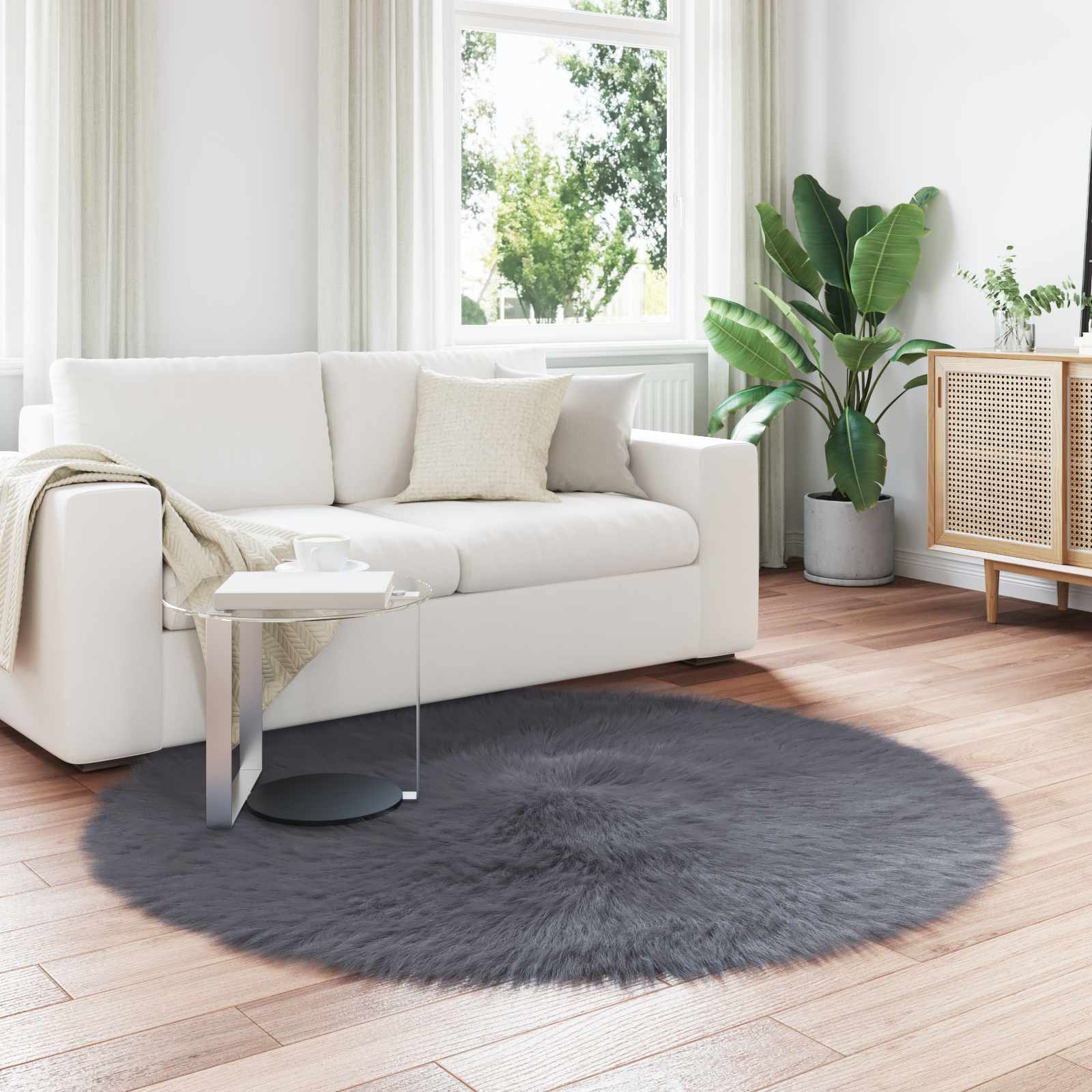 vidaXL Faux Sheepskin Rug TAFALLA Anthracite Ø 200 cm Polyester 1