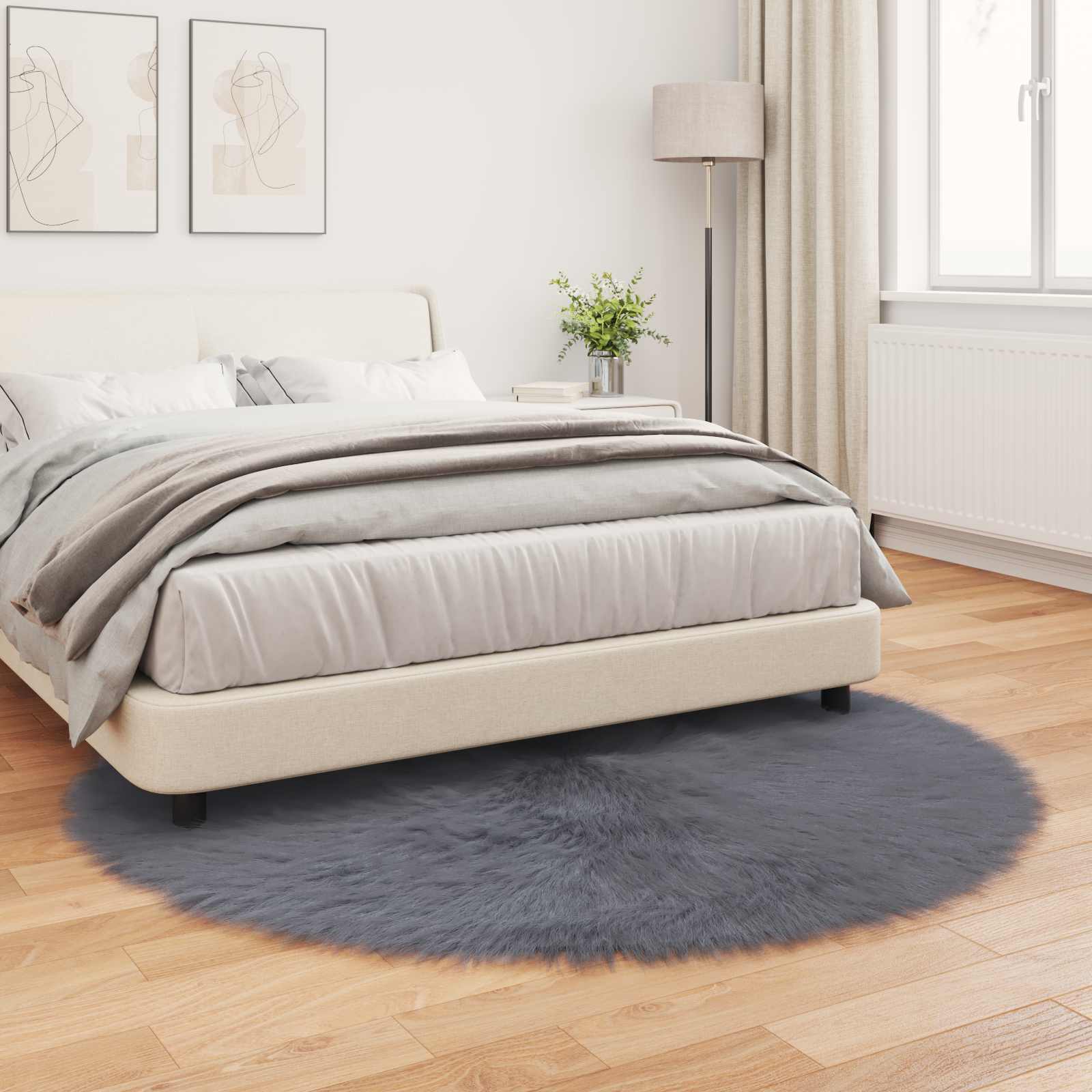 vidaXL Faux Sheepskin Rug TAFALLA Anthracite Ø 200 cm Polyester 4