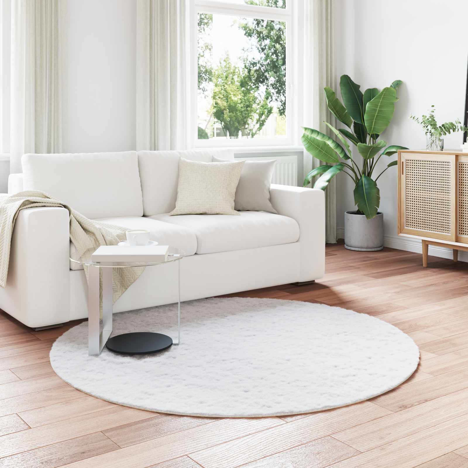 vidaXL Anti-Slip Faux Rabbit Fur Rug OLITE White Ø 200 cm Polyester 1