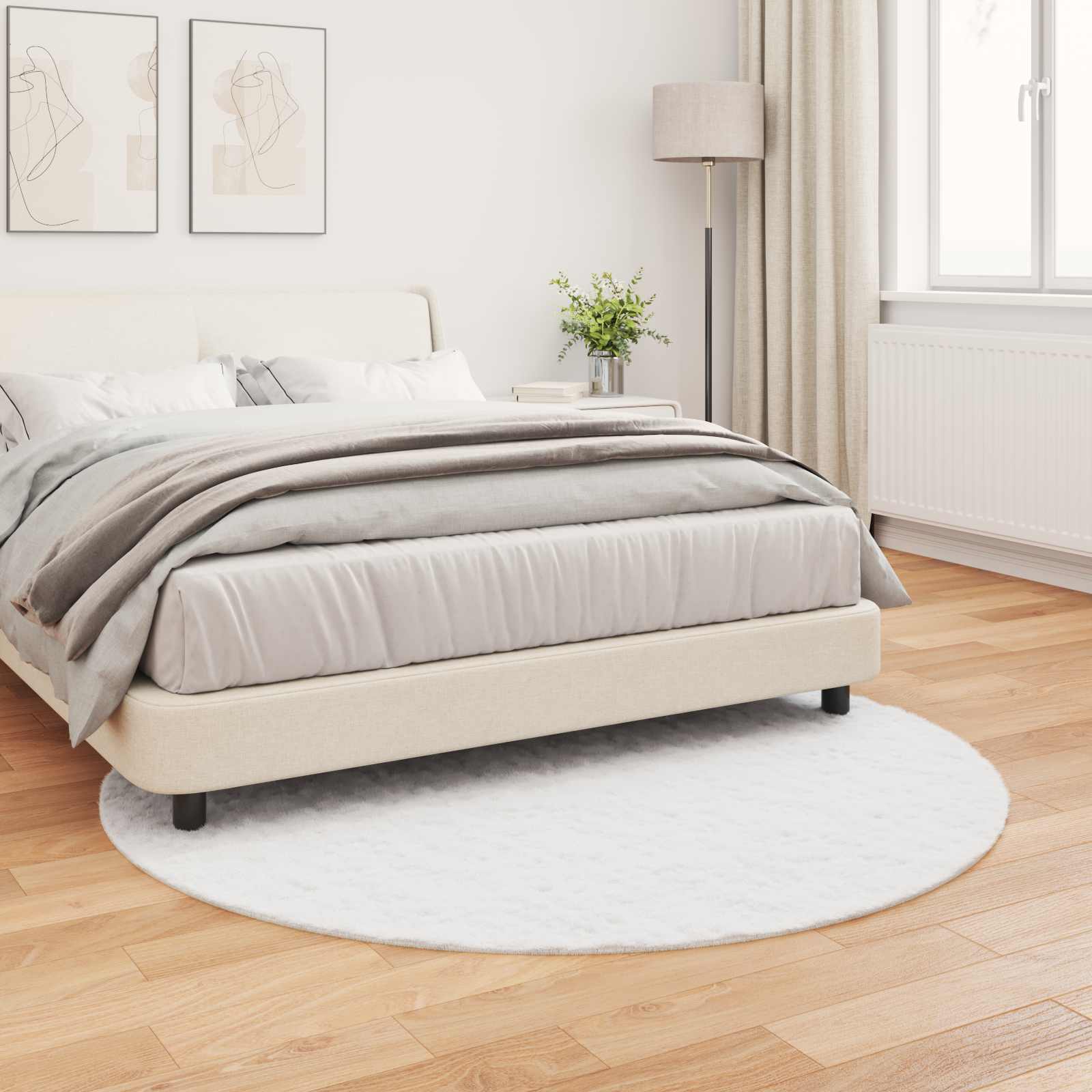 vidaXL Anti-Slip Faux Rabbit Fur Rug OLITE White Ø 200 cm Polyester 4