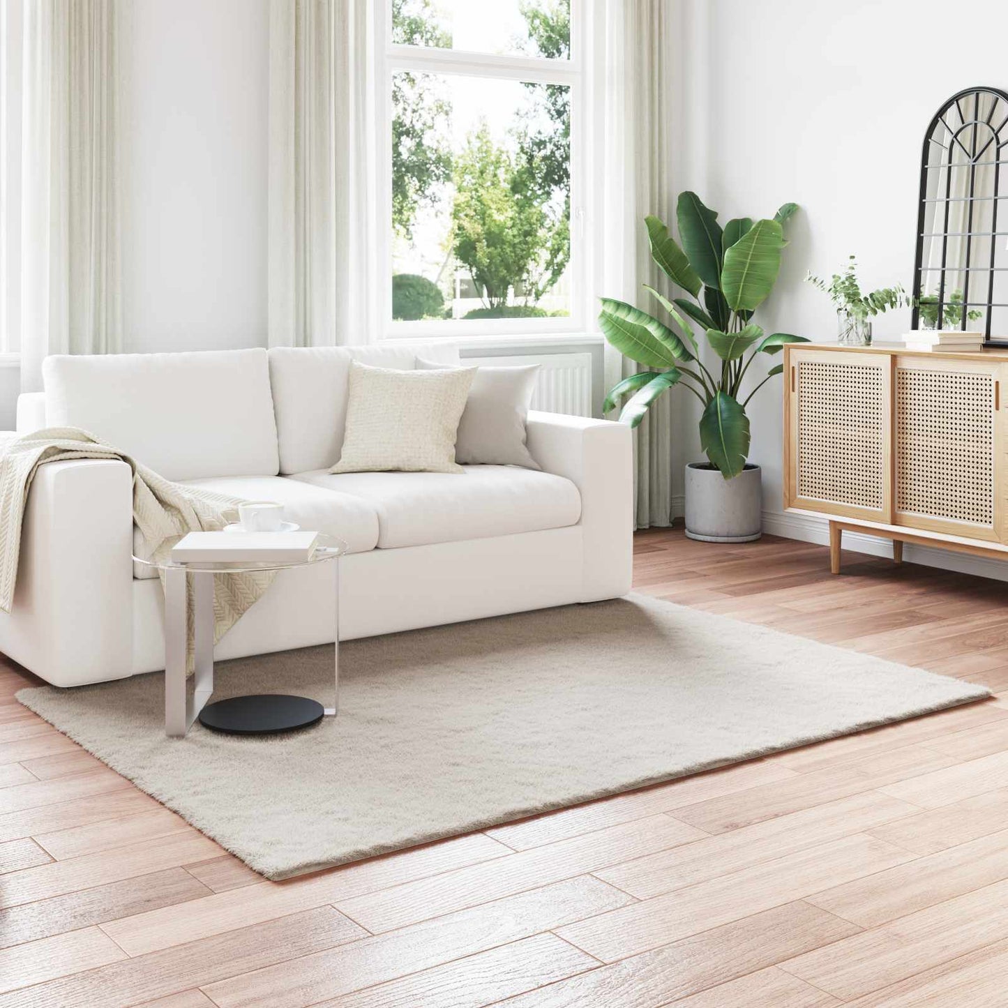 vidaXL Anti-Slip Faux Rabbit Fur Rug OLITE Beige 160 x 230 cm 1