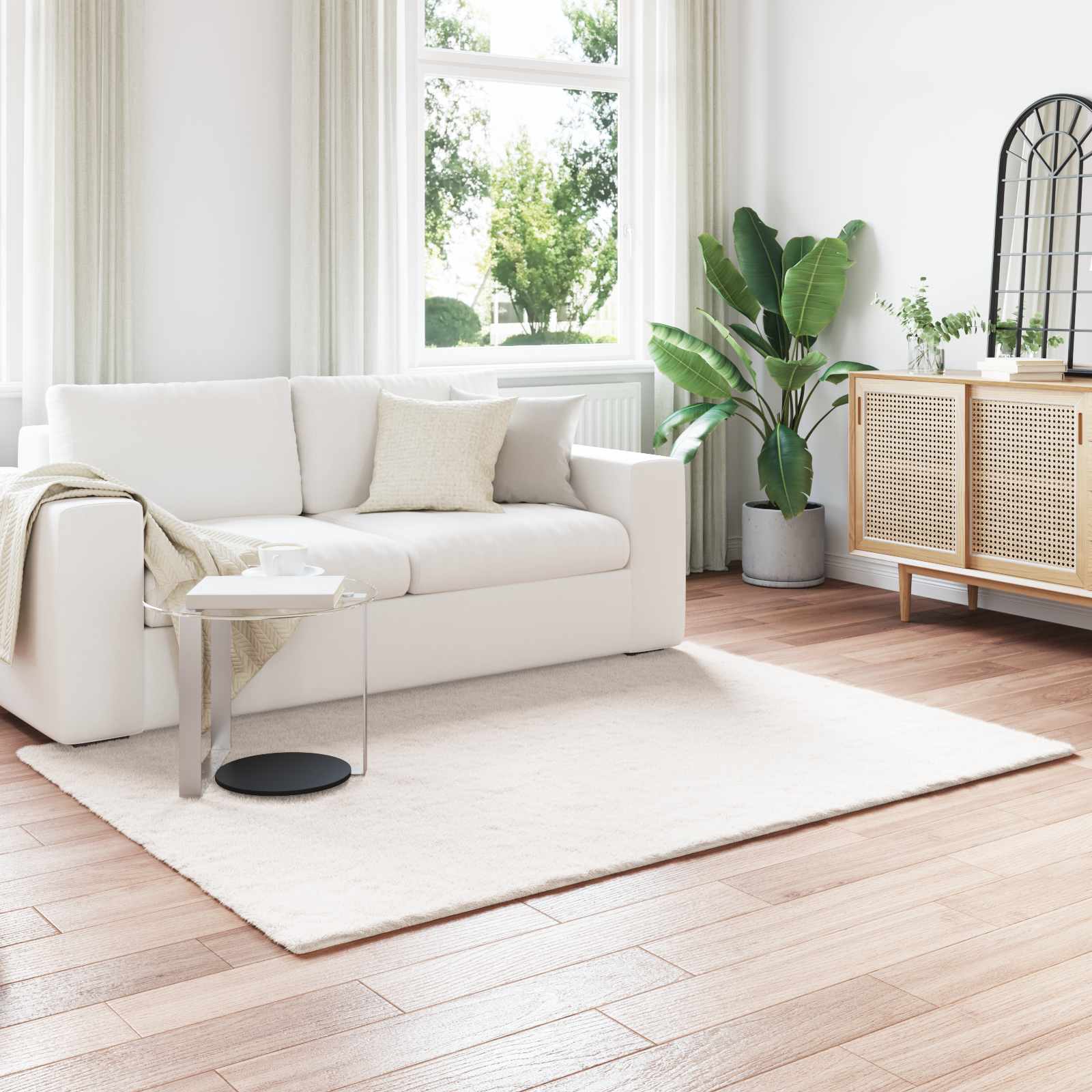 vidaXL Anti-Slip Faux Rabbit Fur Rug OLITE Cream 160 x 230 cm 1