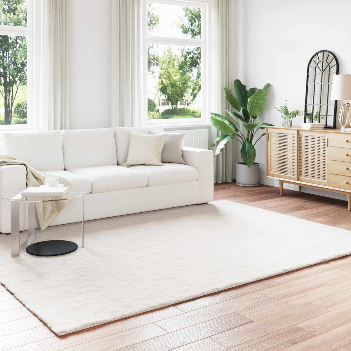 vidaXL Anti-Slip Faux Rabbit Fur Rug OLITE Polyester Cream
