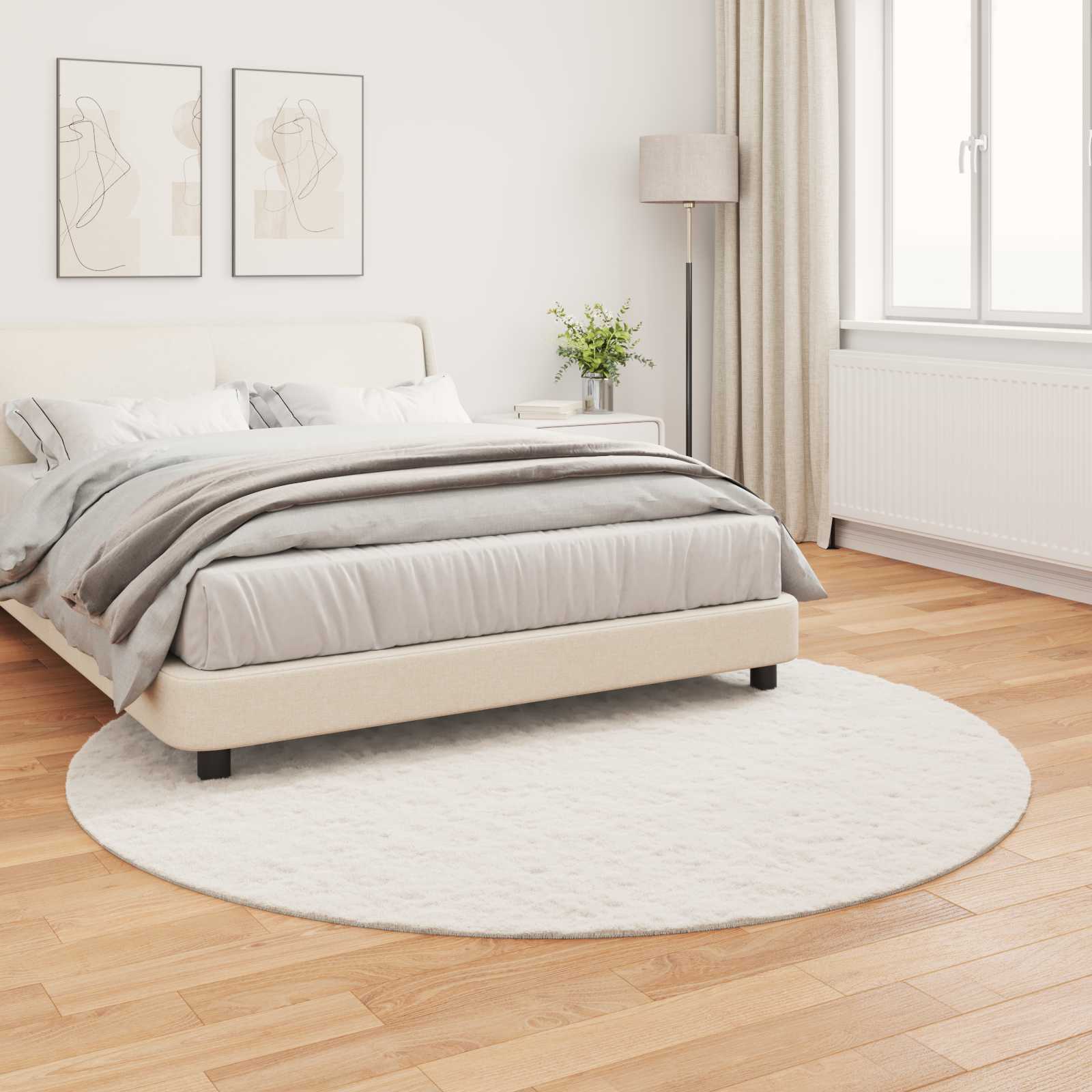 vidaXL Anti-Slip Faux Rabbit Fur Rug OLITE Cream Ø 200 cm Polyester 4