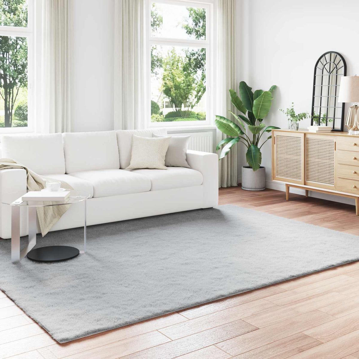 vidaXL Anti-Slip Faux Rabbit Fur Rug OLITE Polyester Grey