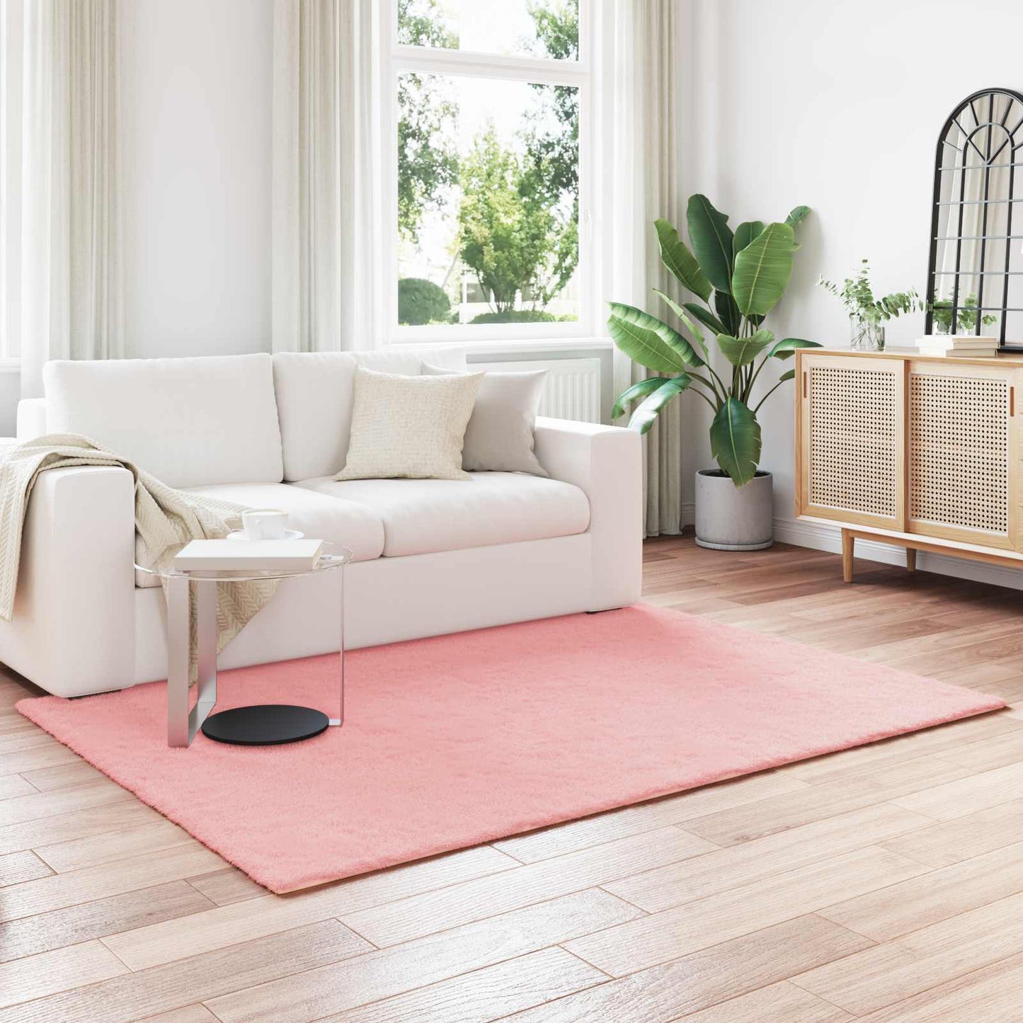 vidaXL Anti-Slip Faux Rabbit Fur Rug OLITE Pink 160 x 230 cm Polyester 1