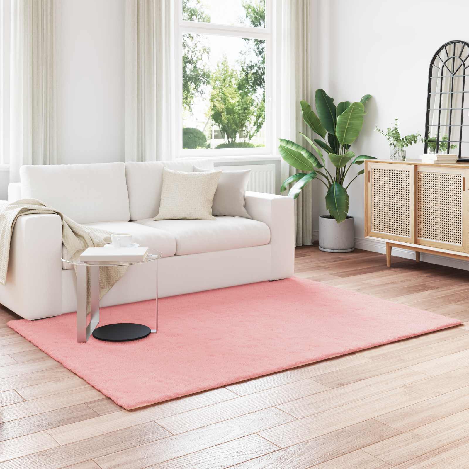 vidaXL Anti-Slip Faux Rabbit Fur Rug OLITE Pink 160 x 230 cm Polyester 1