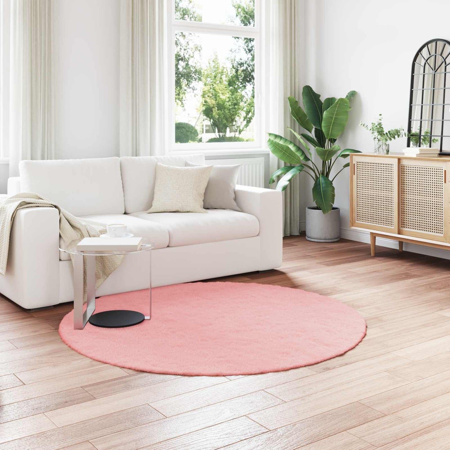vidaXL Anti-Slip Faux Rabbit Fur Rug OLITE Pink Ø 200 cm Polyester 1