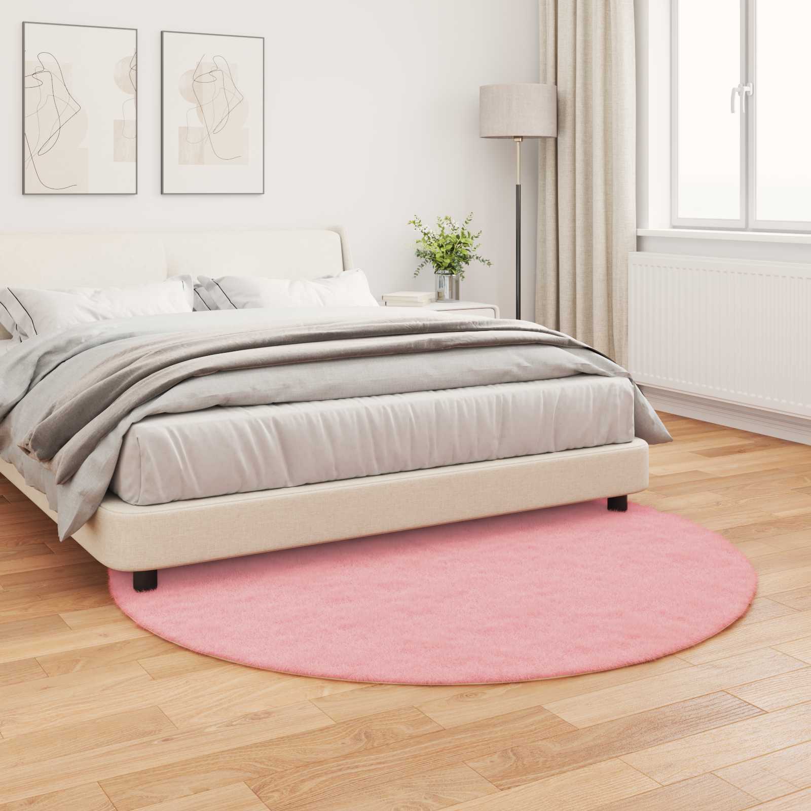 vidaXL Anti-Slip Faux Rabbit Fur Rug OLITE Pink Ø 200 cm Polyester 4