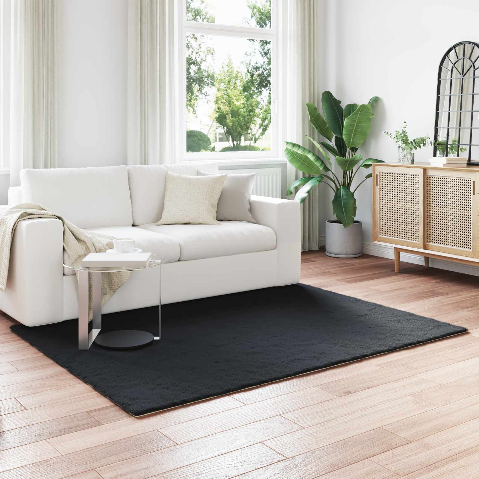 vidaXL Anti-Slip Faux Rabbit Fur Rug OLITE Black 160 x 230 cm 1
