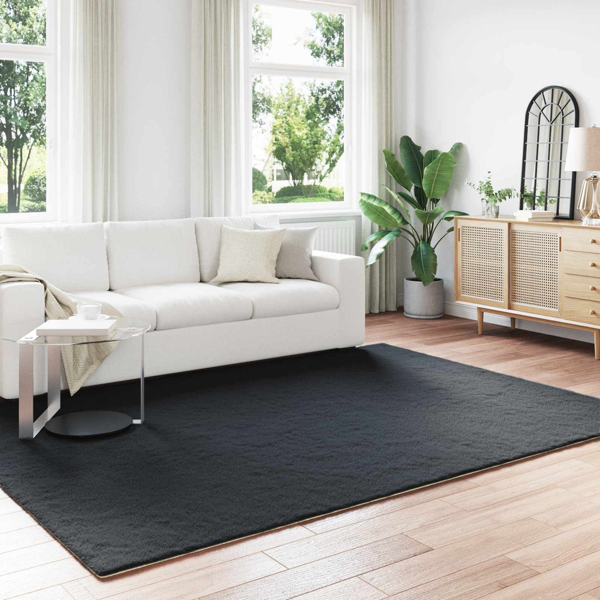 vidaXL Anti-Slip Faux Rabbit Fur Rug OLITE Black
