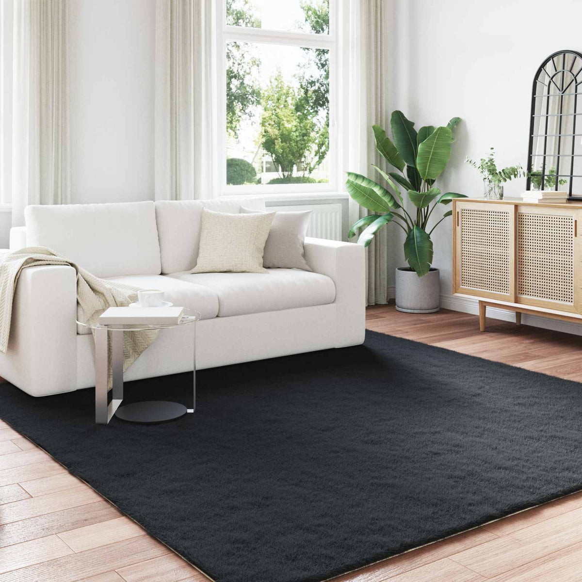 vidaXL Anti-Slip Faux Rabbit Fur Rug OLITE Black