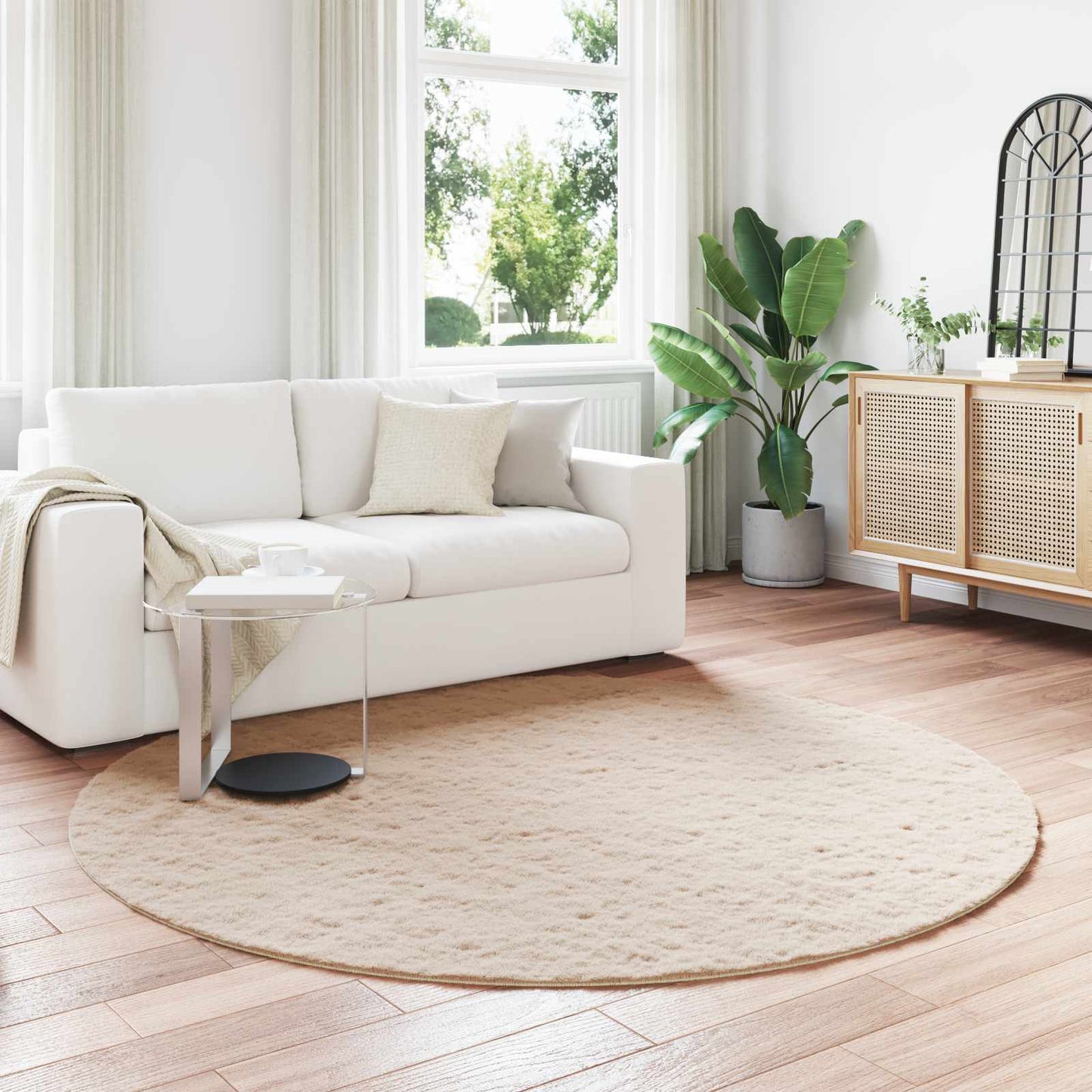 vidaXL Anti-Slip Faux Rabbit Fur Rug OLITE Taupe Ø 200 cm Polyester 1