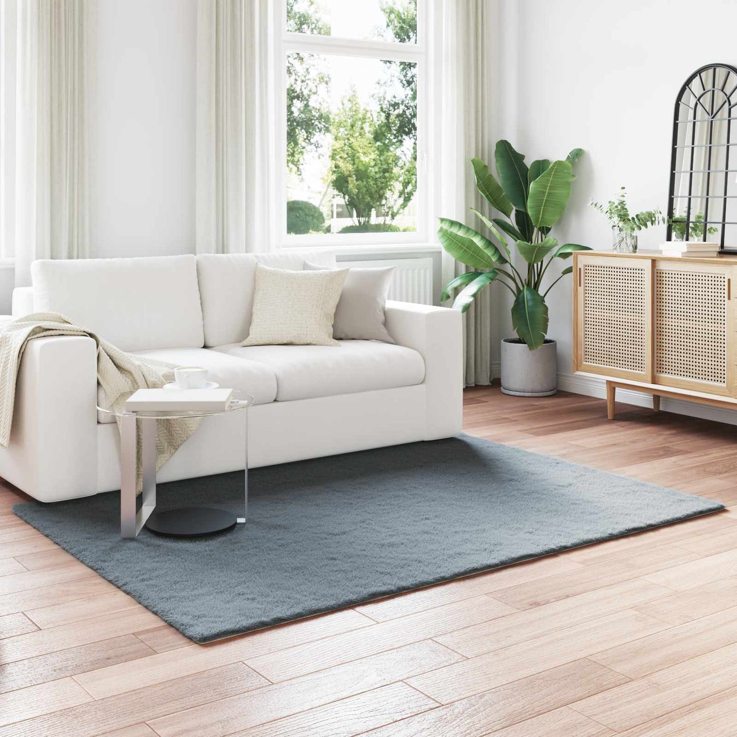 vidaXL Anti-Slip Faux Rabbit Fur Rug OLITE Anthracite 160 x 230 cm 1