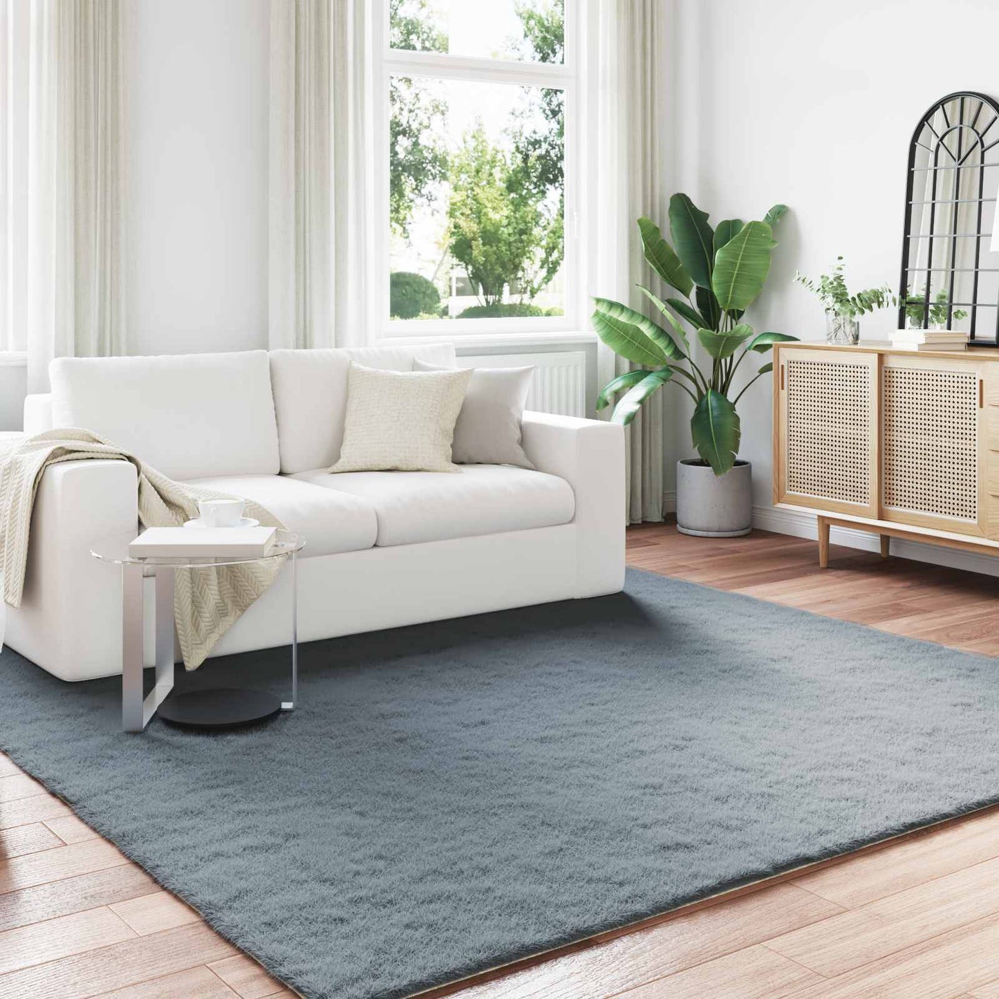 vidaXL Anti-Slip Faux Rabbit Fur Rug OLITE Anthracite 200 x 200 cm 1