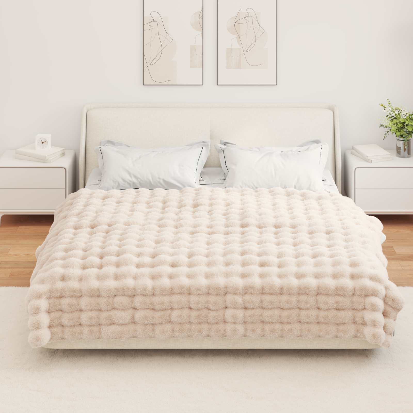 vidaXL Anti-Slip Faux Rabbit Fur Blanket Olite Beige 150 x 220 cm 4