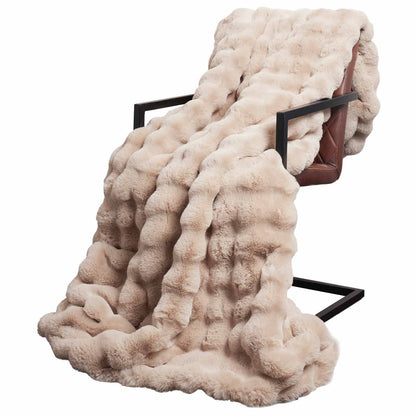vidaXL Anti-Slip Faux Rabbit Fur Blanket Olite Beige 150 x 220 cm 3