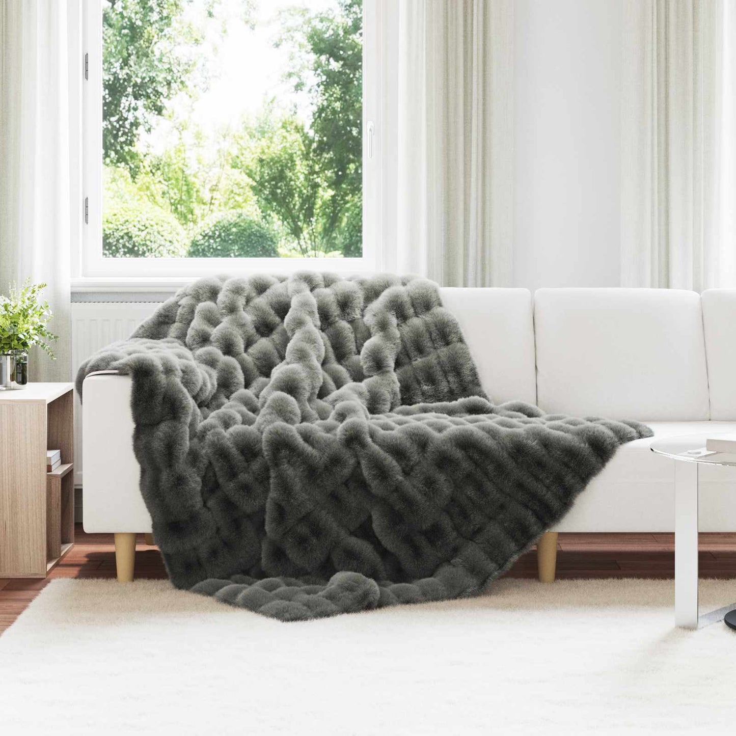 vidaXL Anti-Slip Faux Rabbit Fur Blanket Olite Dark Grey 150 x 220 cm 1